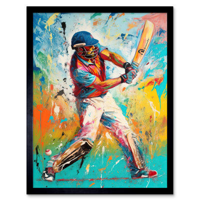 Lobsang Cricket Shot Vibrant Cricketer Batsman Portrait Single Picture Frame Wall Art