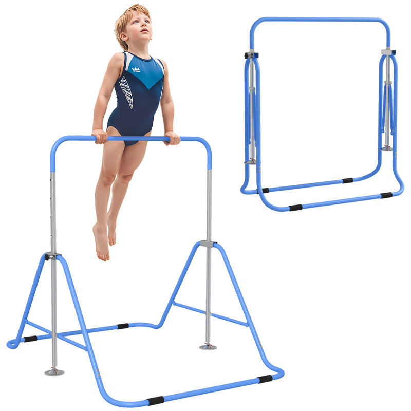 HOMCOM Kids Gymnastic Bar Foldable Horizontal Training Bar Blue