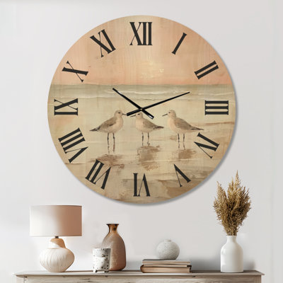 Horloge murale côtière Sandgapers Sunset Shore, imprimée sur bois