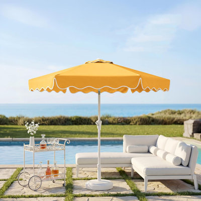  Marigold - Parasol de marché de 7,5 pi avec bordure ondulée, auvent 210g résistant à la décoloration et aux rayons UV, manivelle et inclinaison, évent, cadre robuste