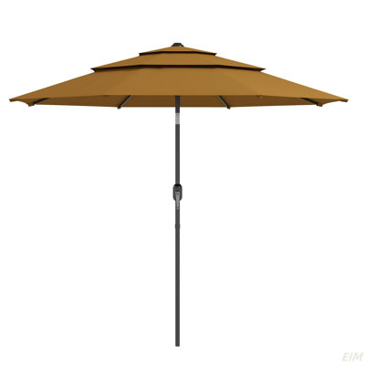 Parasol de marché extérieur à 3 niveaux 9pi avec manivelle, inclinaison à bouton-poussoir pour terrasse, jardin et pelouse (parasol de patio)