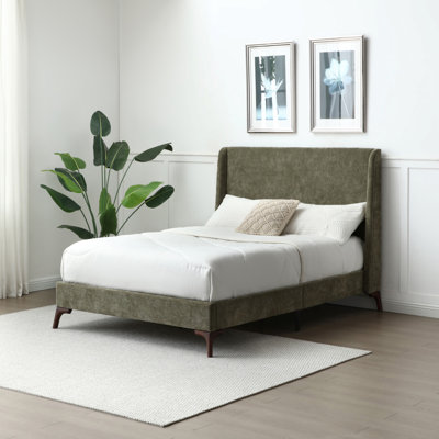 CARMER UPHOLSTERED BED FRAME SUPER KING OLIVE