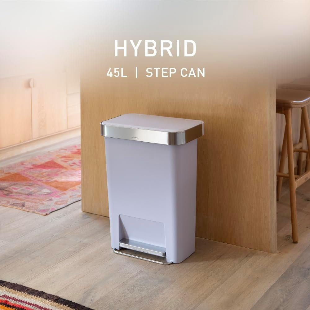 Simplehuman 45 Liter / 12 Gallon Rectangular Kitchen Step Trash Can with Soft-Close Lid, Plastic, Lilac