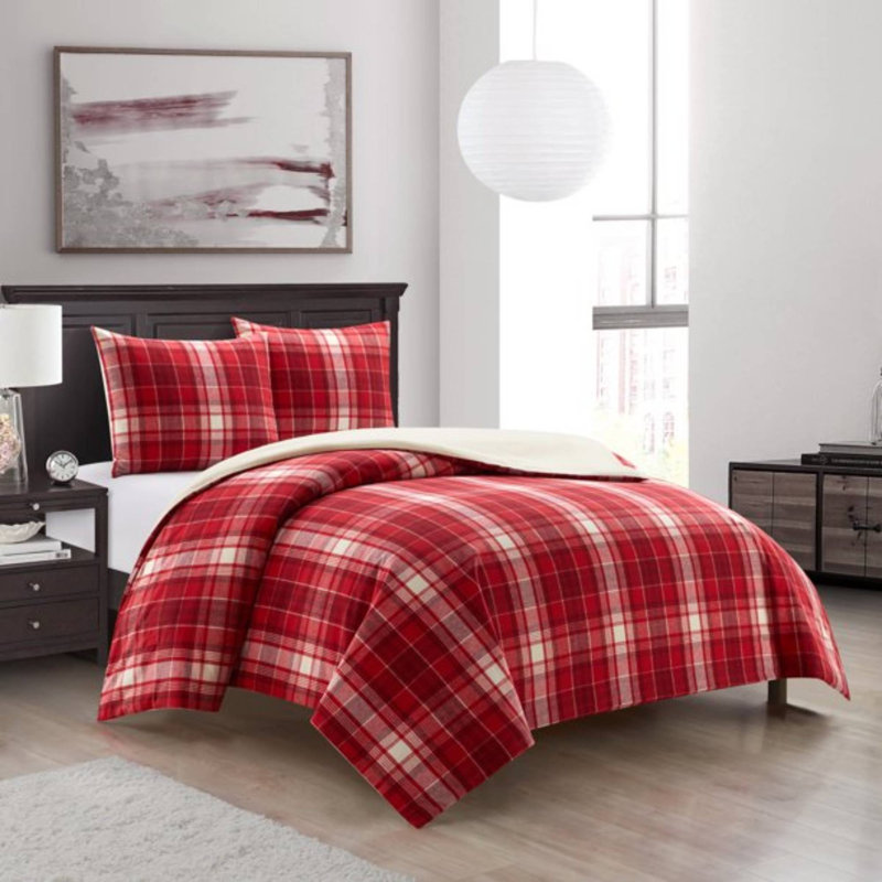 Ensemble d'édredon standard en coton 3 pièces, Édredon double / grand + 2 taies décoratives sta, Rouge