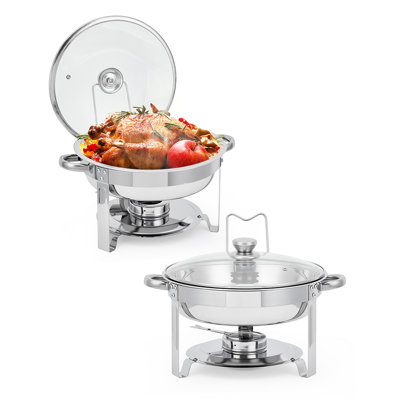 2-Piece / 4-Piece 5-Quart Stainless Steel Chafing Dish Buffet Set with Glass Lids, Drip Trays & Holders