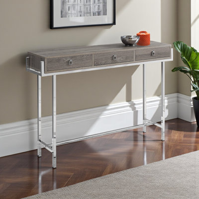 Adisa 3-Drawer Dark Taupe Finish Silver Metal Accent Table, 31.46" H X 47.78" W X 11.77" D