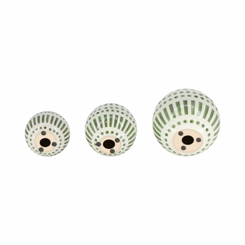 Neutral Modern Line Design Decorative Orb Set of 3, Green