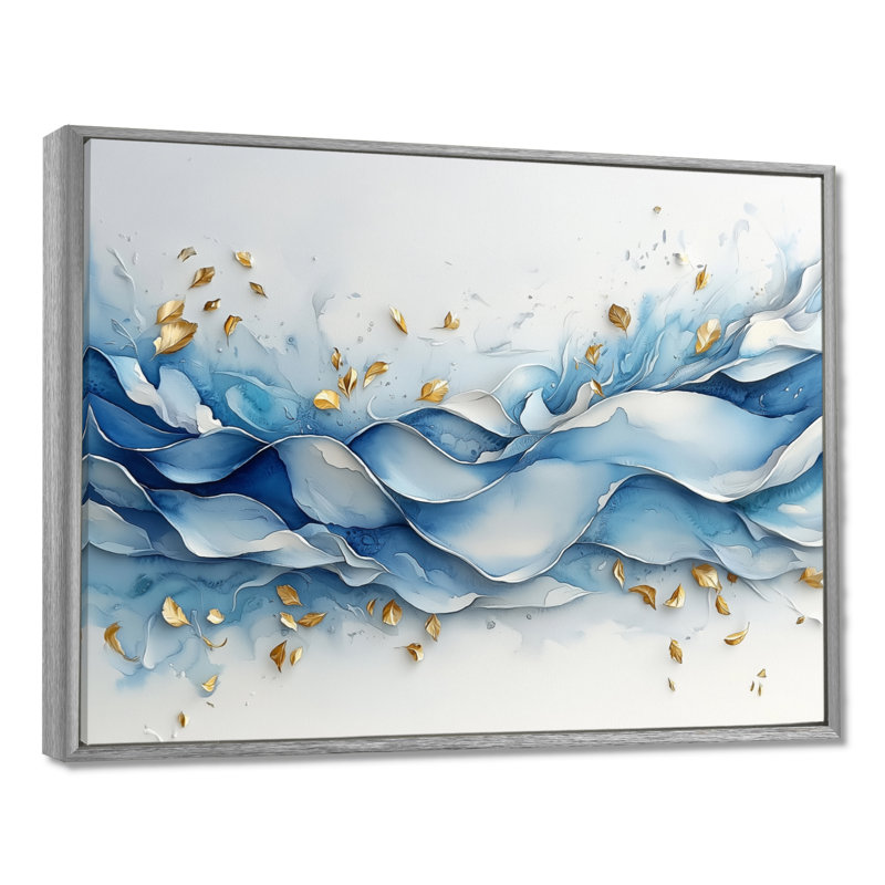Art mural bleu fougères bleues et fougères, Argent argent, H 12 po x l 20 po, Impression encadrée flottante