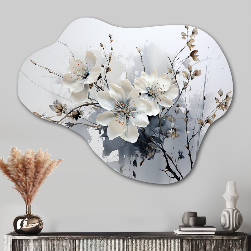 Art asiatique fleurs d'orchidées I - art asiatique asymétrique en métal, impression sur métal Global Cloud, H 27 po x l 35 po