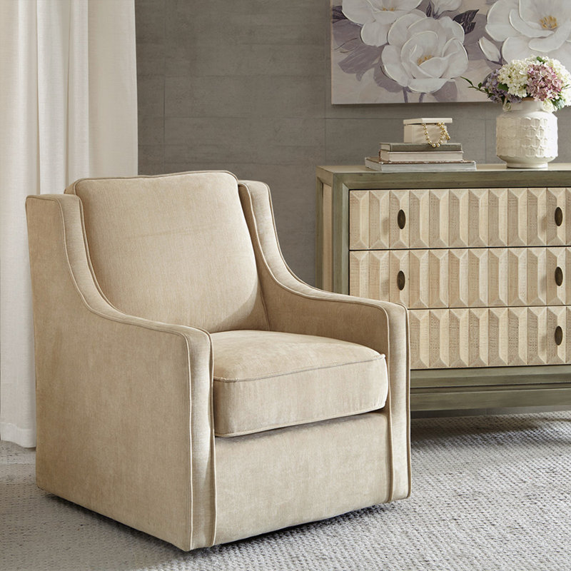 Cream Lawson Swivel Accent Chair with Wood Frame