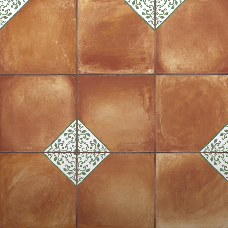 Sentier 7.88" x 7.88" Porcelain Spanish Wall & Floor Tile, Brown/White/Green