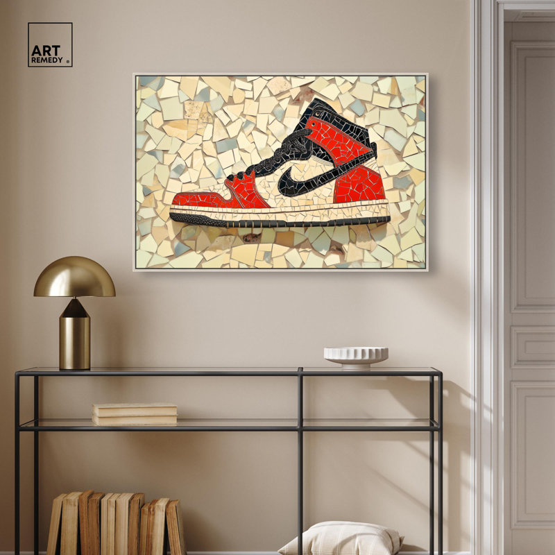 Toile mosaïque par Art Remedy, H 17 po x l 25 po, Cadre flottant, Argent argent