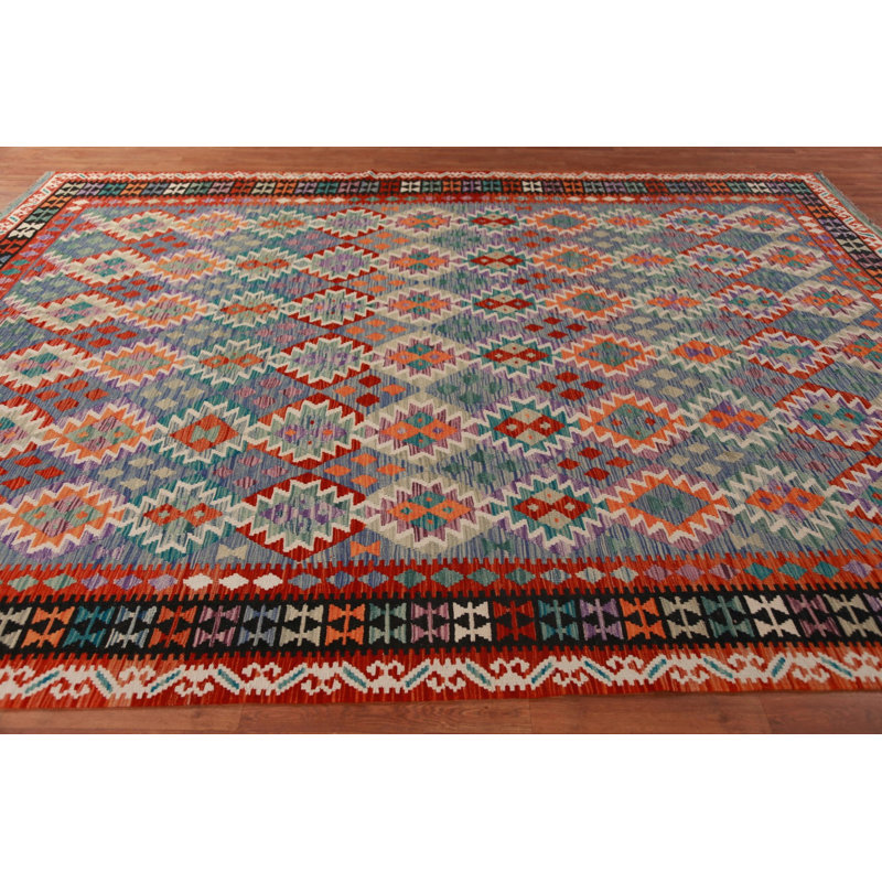 Tapis oriental réversible en laine Kilim 10 x 13