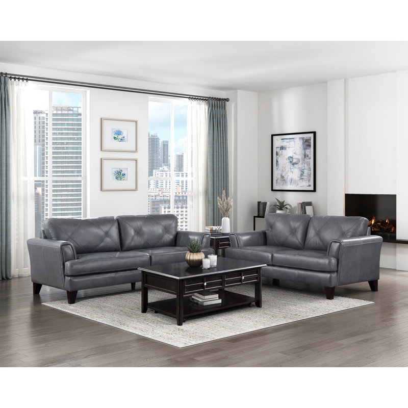 Causeuse, Cuir gris, L 70,5 po