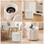 Tabouret de coiffeuse avec rangement, tabouret rond en boucle sans roulettes, pouf pivotant avec revêtement rembourré et base dorée-132969488