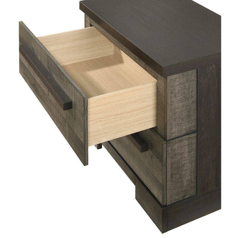Table de chevet brune avec 2 tiroirs - 2 tiroirs en bois massif brun / gris
