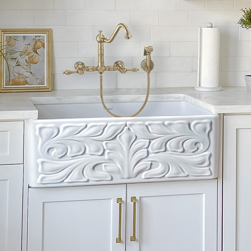 Whitehaus Wall Mount Faucet with Long Traditional Swivel Spout and Solid Brass Side Spray, Lever, Antique Brass