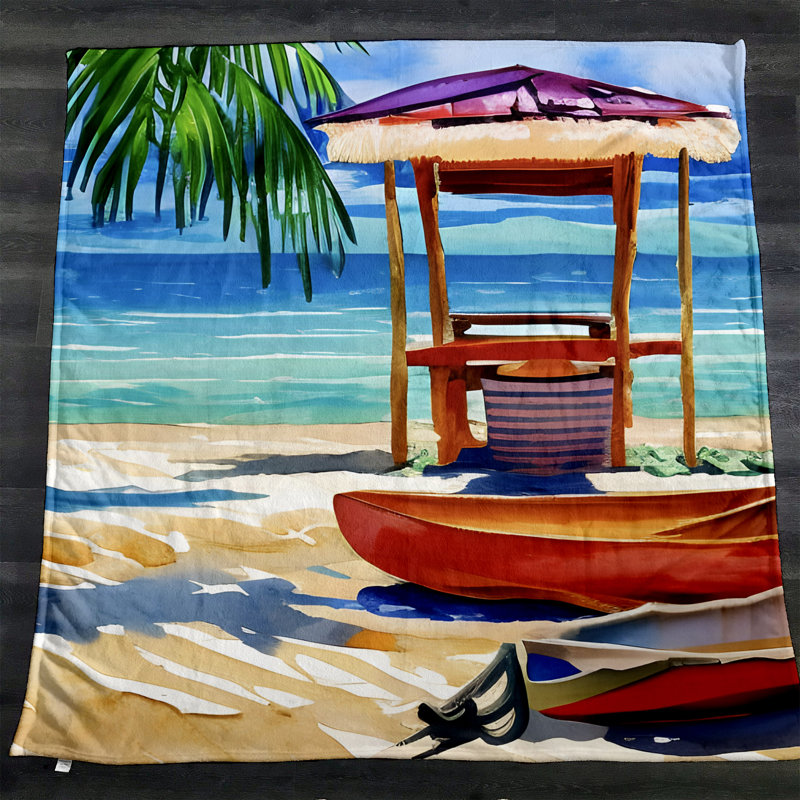 Throw Blanket, 68" W x 80" L, Abstract, Orange/Tan/Blue
