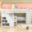 Lit superposé simple au dessus d'un lit double avec rangement pour escalier et bureau rétractable-1917834633