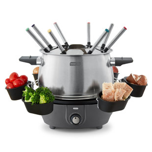 Nostalgia 12-Cup Electric Fondue Pot Set for Cheese & Chocolate - 8  Color-Coded Forks, Adjustable Temperature Control - Stylish Serving for  Hors