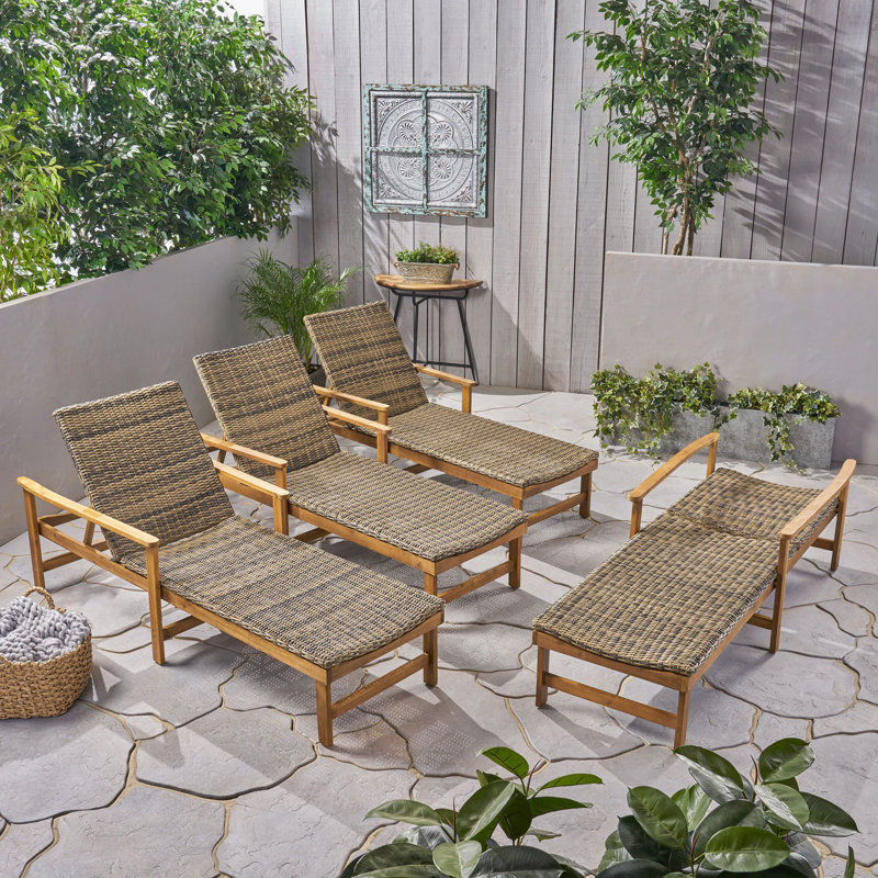 Anketell Outdoor Chaise Lounge, Natural Brown Frame/Gray Cushion