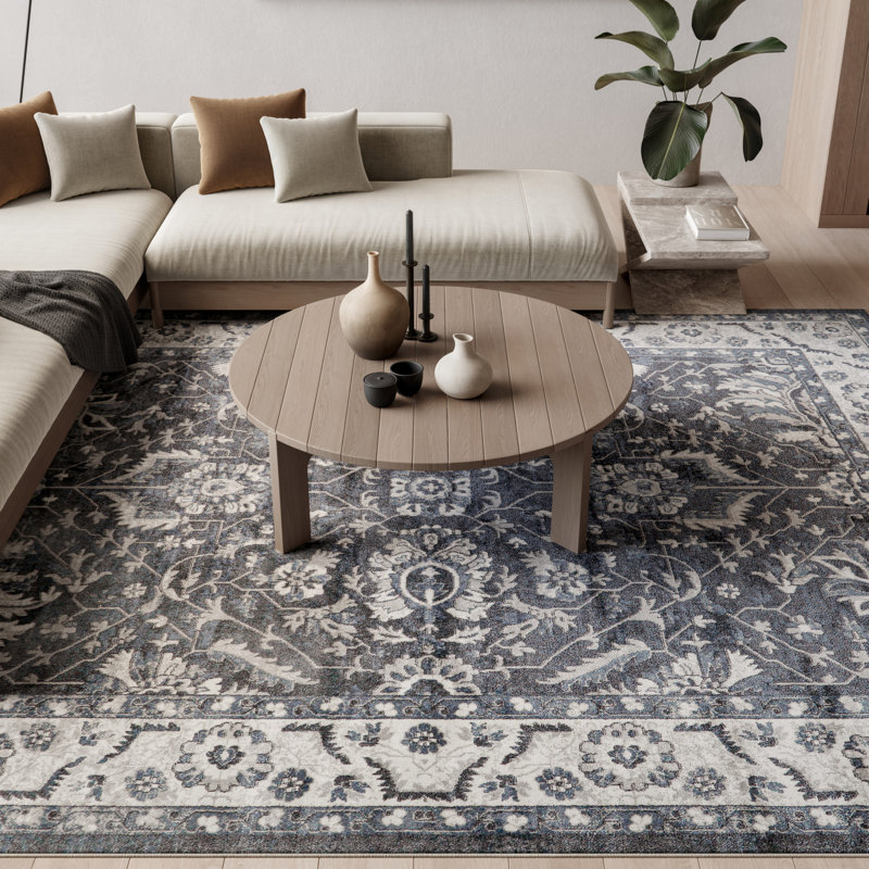  Astra Machine Washable 9' x 12' Slate Vintage Indoor Rug, Rectangle 9' x 12'