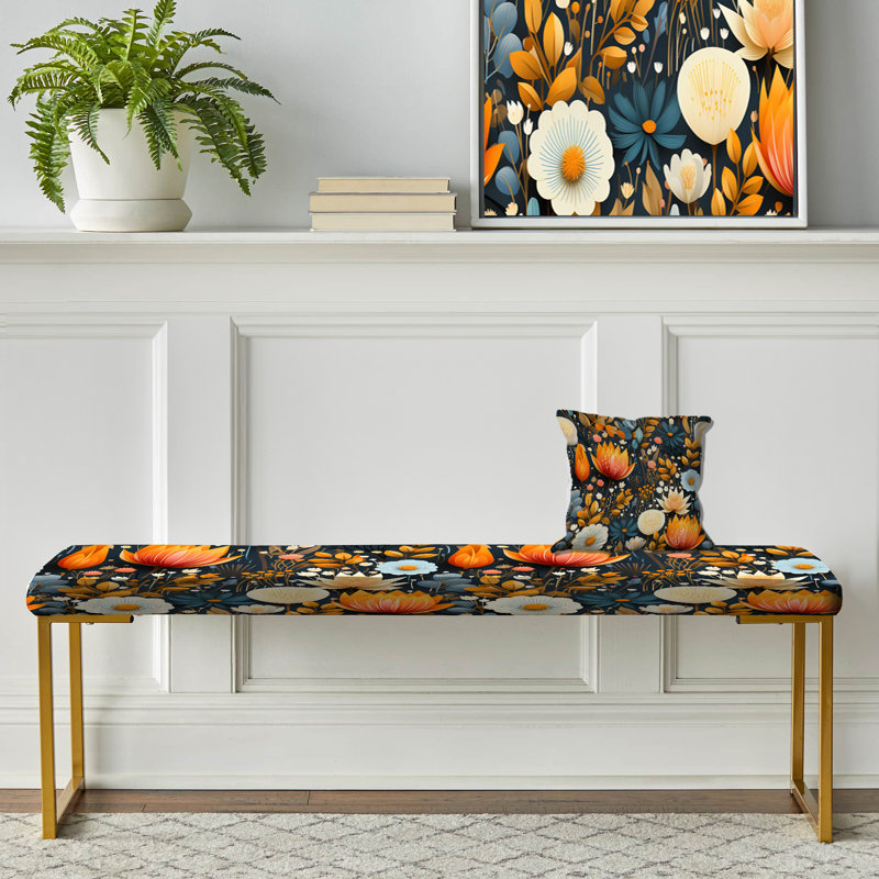 Mod Botanicals - Midcentury Upholstered Gold Bench