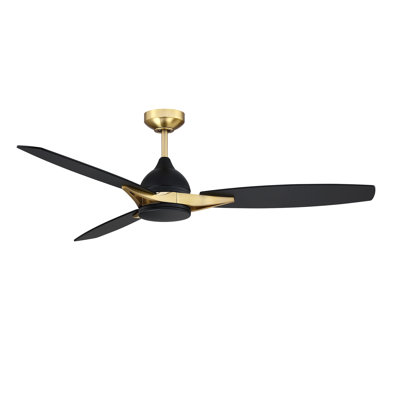 Ventilateur de plafond NOVUM 56 noir et laiton avec télécommande, lumière DEL, 6 vitesses et fonction brise naturelle