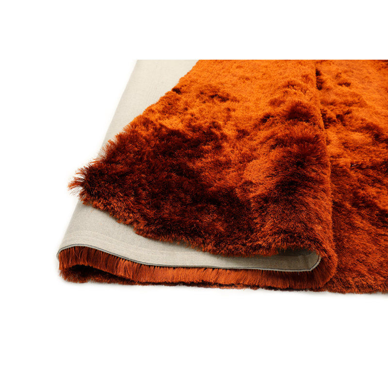 Tapis à poil long rouille orange fabriqué à la main, Rectangle 7 pi 6 po x 10 pi 3 po
