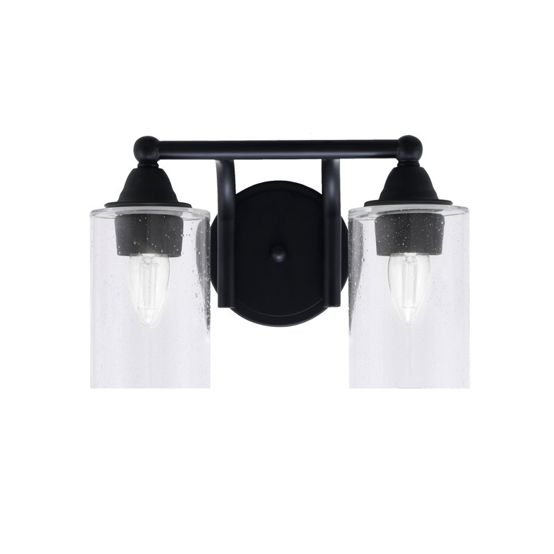 Barre d'éclairage de salle de bain 2 lumières Snatched, fini noir mat avec verre transparent de 4 po
