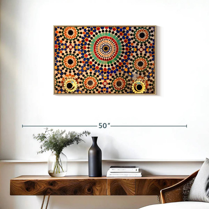 Carreaux de mosaïque marocains, Cadre flottant en bois naturel, 31 po x 21 po