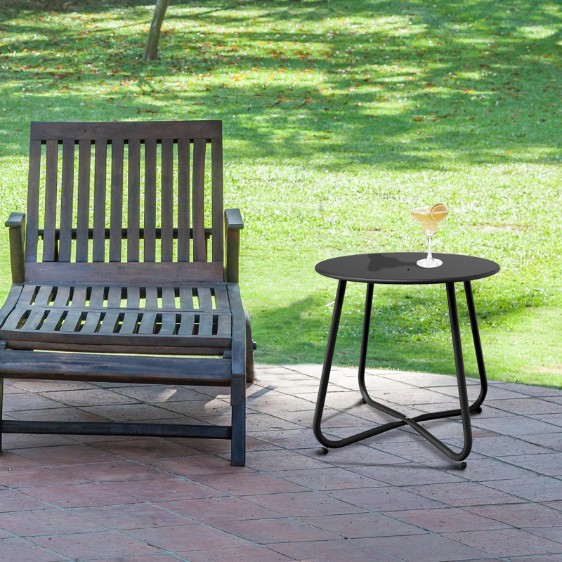 Petite table d'appoint de patio - Table de bout ronde en acier imperméable, résistante aux intempéries et portative pour une utilisation intérieure extérieure, cour de jardin