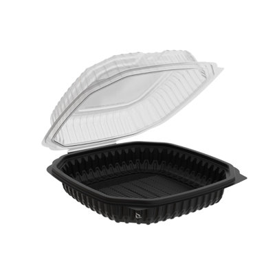  Contenant à charnière 18Oz à charnière noire 6 x 6 x 3 pouces avec couvercle transparent jetable pour emporter, restaurants, préparation de repas, traiteur, livraison (420)