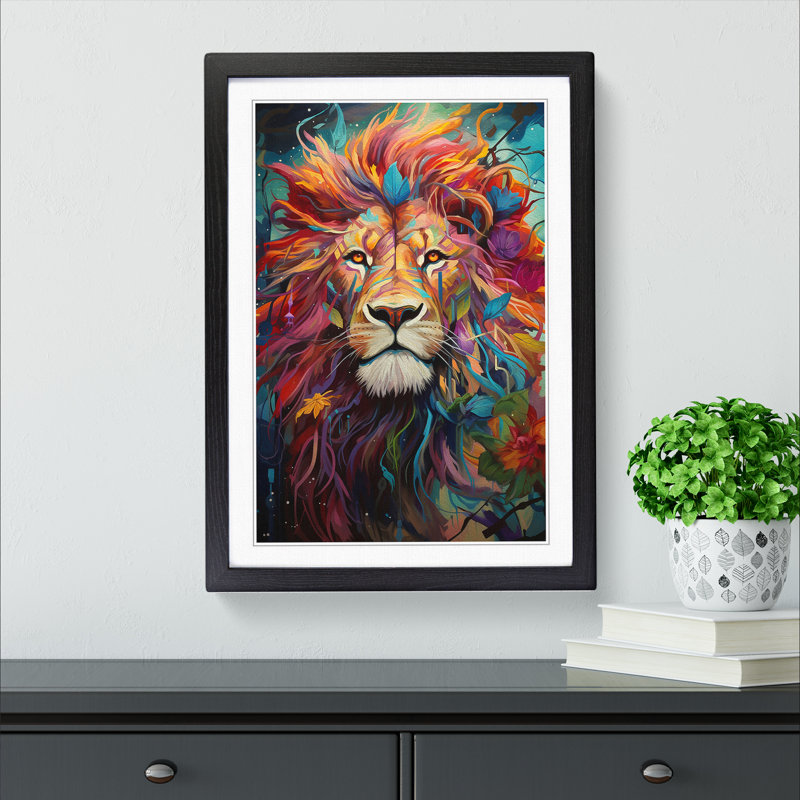 Lion Orphism - Single Picture Frame Print on Wood, Black, 34cm H x 25cm W x 2cm D