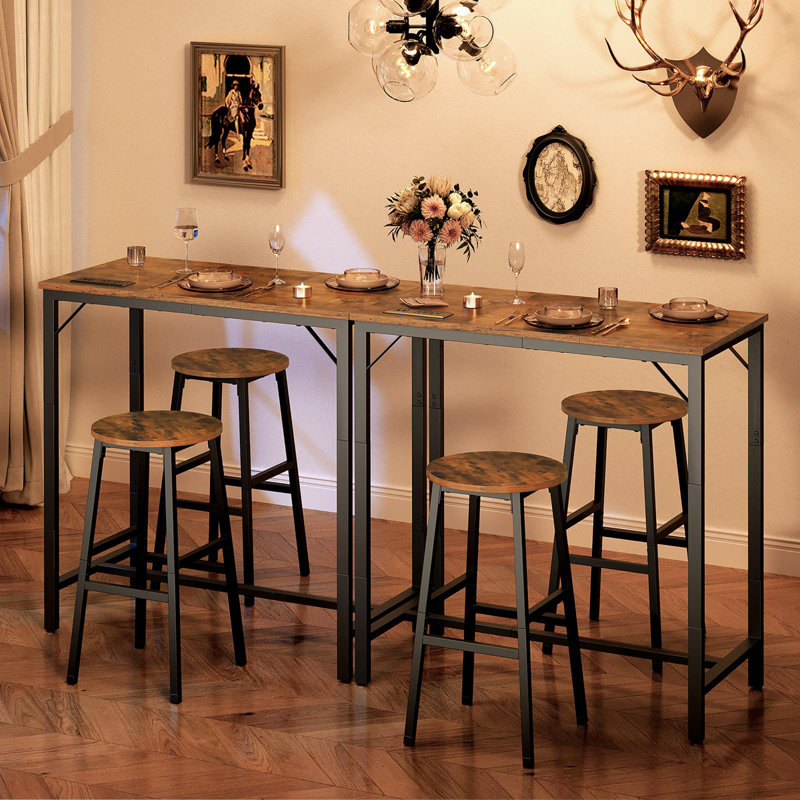 35.4" Bar Table with Charging Station, Rustic Brown/Black