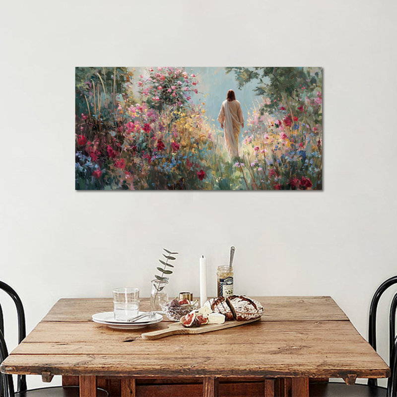 Décoration murale sur toile GUTTATY, images de printemps de Jésus, affiche de peinture florale de Jésus, affiche de confession chrétienne, impression de paysage de fleurs naturelles pour le salon et la chambre à coucher 12 po x 24 po