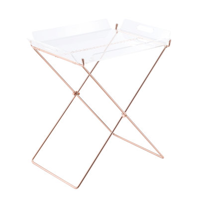 Contemporary Portable Clear Acrylic Table With Copper Base Modern And Tray Versatile Design For Home
