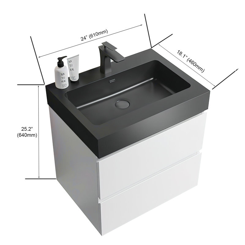 Meuble-lavabo de salle de bain avec lavabo, grand meuble-lavabo flottant mural