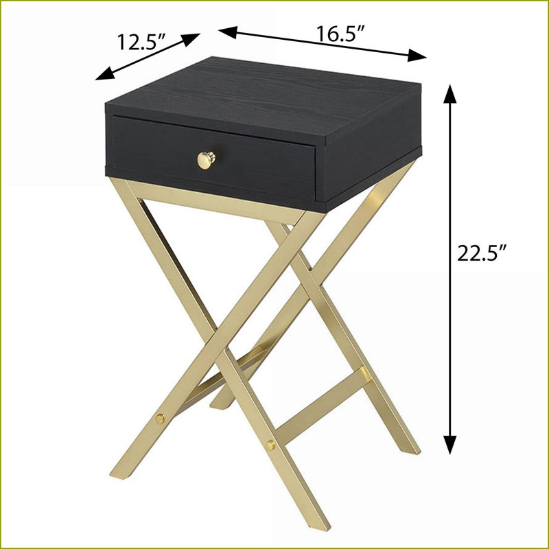Chêne & amp; Table basse ronde dorée avec plateau sécuritaire, base en métal moderne pour le salon