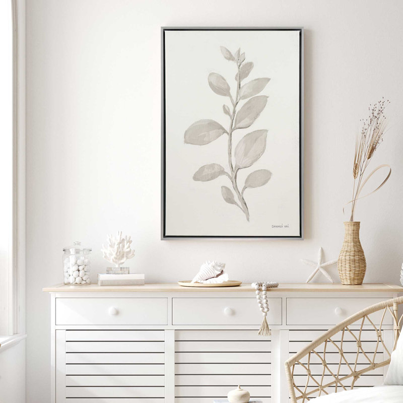 Elegant Grey Leaves II, reproduction sur toile dans un cadre, H 18,75 po x l 12,75 po, Chrome poli