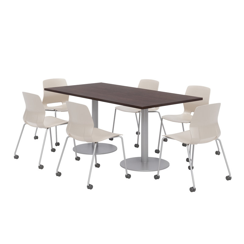 Ensemble de table de salle à manger rectangulaire 72 "et chaise, Espresso, Blanc