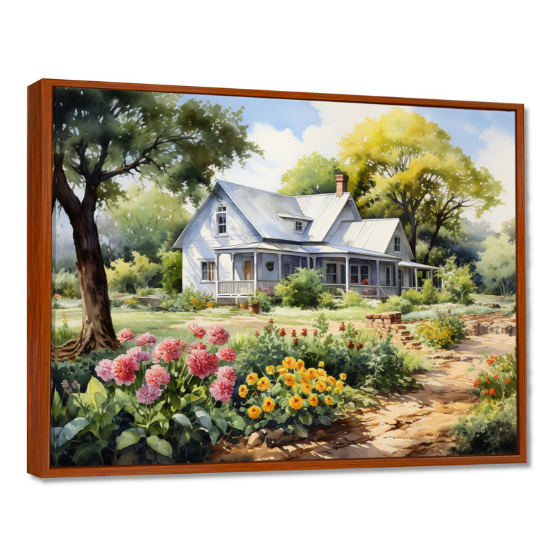 Farmhouse Frontyard Oasis I - Décoration murale de ferme, H 30 po x l 40 po x P 1,5 po, Cadre flottant brun