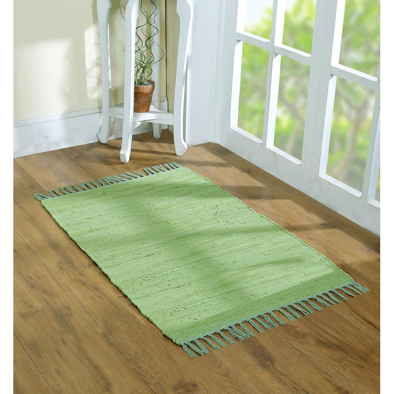 Handwoven Cotton Washable Reversible Rag Rug 2' X 3' With Tassels, Brown