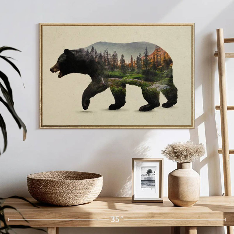 L'ours noir nord-américain, 25 po x 17 po, Cadre flottant en bois naturel