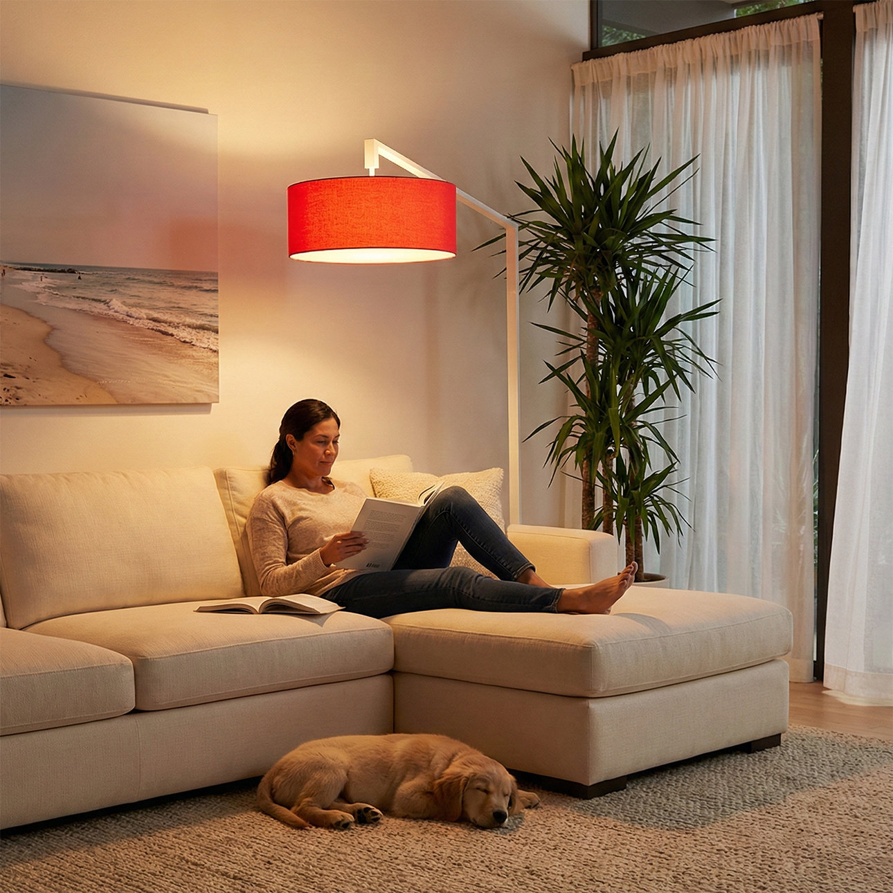 Stretch 75" Dimmable Floor Lamp, Crimson Red