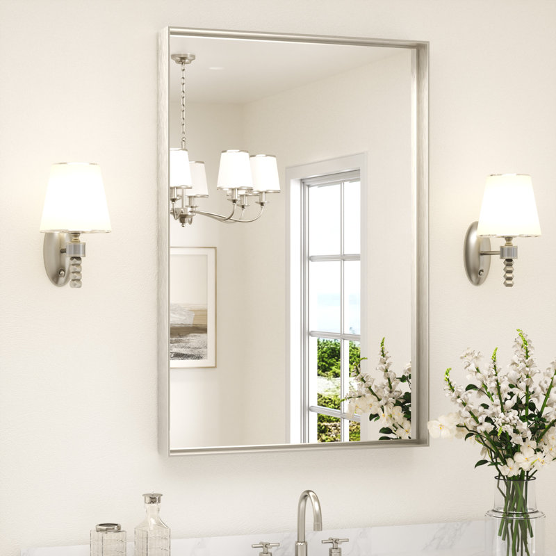 Rectangle Bathroom Vanity Mirror with Aluminum Frame and Tempered Glass, 36" x 24", Nickel