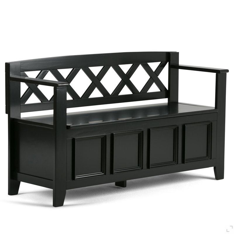 Banc de rangement en bois massif Amherst, Noir