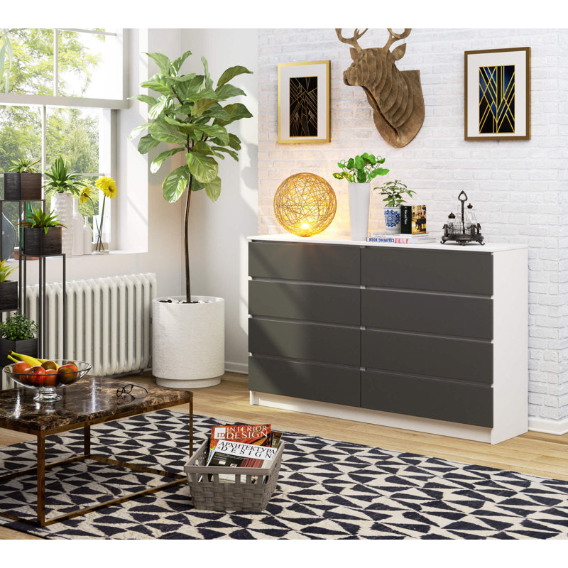 Helbon 8 - Drawer Chest of Drawers, White/Graphite Gray