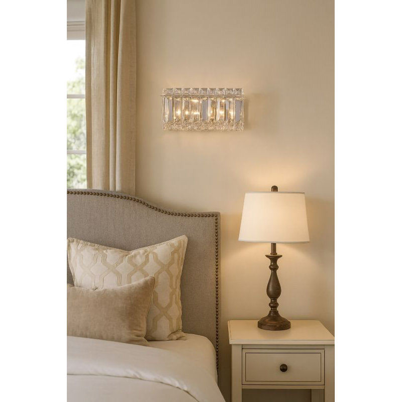 Modern 2 Light Crystal Rectangular Wall Sconce