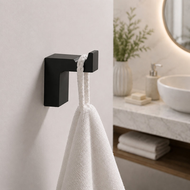 Lunavo Series SUS304 Stainless Steel Wall Mounted Bathroom Towel and Robe Hook, Matte Black